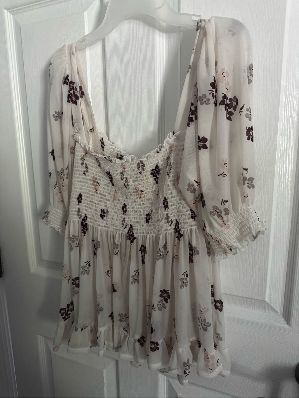 Free People Cream Blouse with Brown Floral Print
